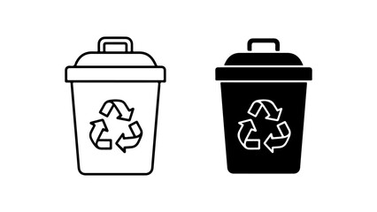 Recycle Bin Icon Set in Line and Glyph Styles, Isolated on a White Background