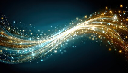 Obraz premium Abstract Glowing Wave Design With Gold And Teal Light