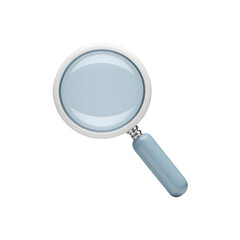 Blue and White Magnifying Glass Standing on a White Surface for Detailed Inspection and Exploration with Reflections and Soft Shadows