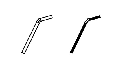 Two Drinking Straw Icons, Line Art and Solid Silhouette, Isolated on a White Background
