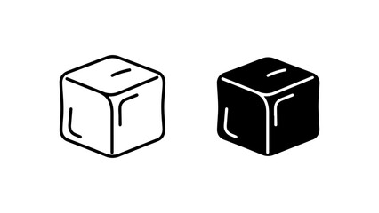 Ice Cube Icon Set Featuring Outline and Solid Glyph Styles Isolated on a White Background