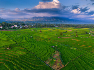 Fototapeta premium Wonderful sunrise scenery indonesia nature mountain valley forest with bright sky