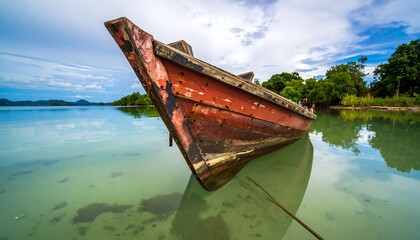 Weathered Boat Moored in Calm Waters