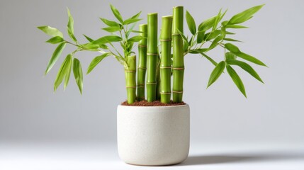 Elegant arrangement of lucky bamboo in a sleek, minimalist ceramic pot