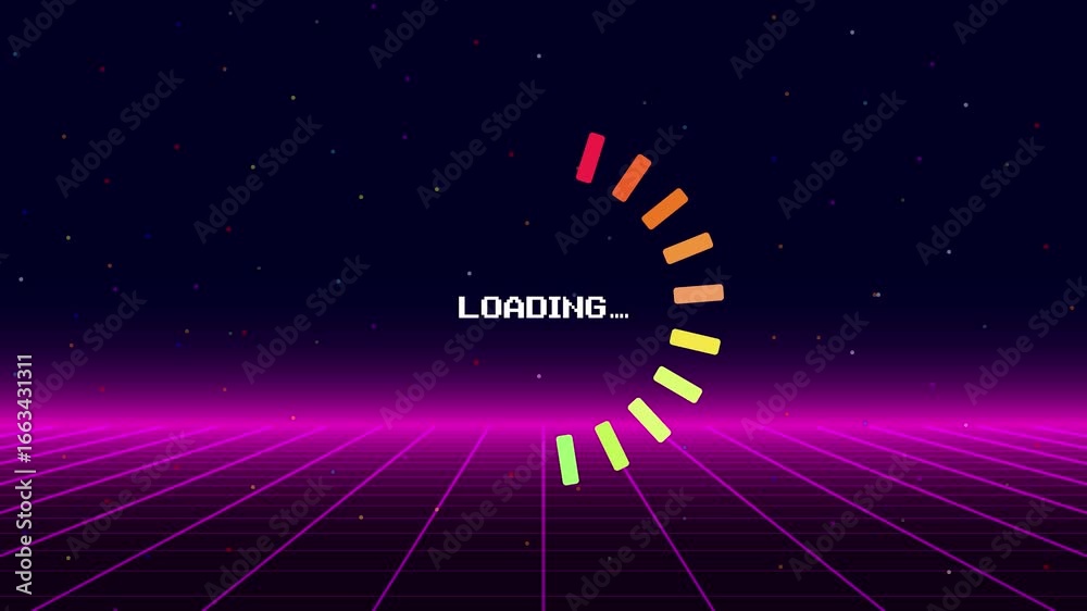 Wall mural loading. pixel art. 8 bit. retro game. for game assets. retro futurism sci-fi background. glowing ne