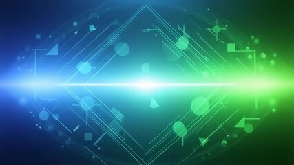 Abstract blue green background animation with geometric shapes and light effects video footage