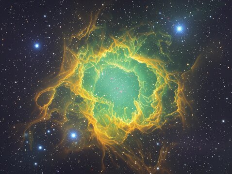 Stunning Ring Nebula in Space with Stars and Glowing Gas Clouds