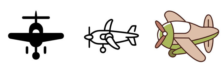 Biplane Icon for Aviation, Vintage Aircraft, Air Travel and Flight