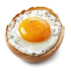 Fried egg nestled within cracked egg shell