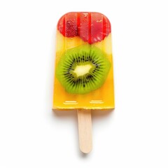 Colorful fruit popsicle with kiwi and strawberry slices