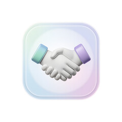 Stylized 3D Handshake Icon with Pastel Colors Representing Business Partnership and Agreements on a Clean Background with Smooth Lighting