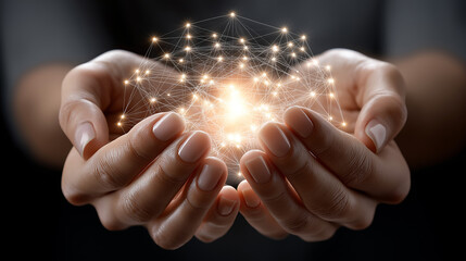 Illuminated Hands Forming a Network of Hopeful Connection