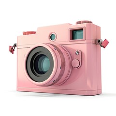 A vibrant pink vintage-style camera, angled, on a white background
