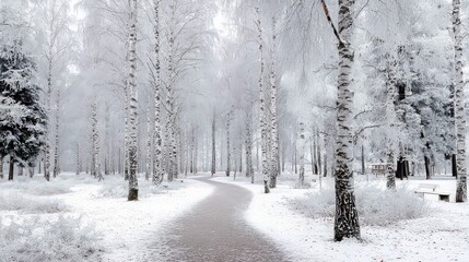 Serene Snowy Winter Landscape with Birch Trees