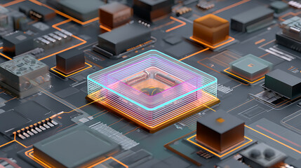  An animated image of a CPU with highlighted internal parts 