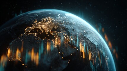 High Tech Earth Visualization Showing Digital Patterns and Heat Zones