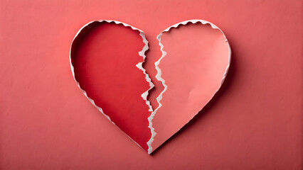 Torn red and pink paper heart shape with jagged edges on a coral background image