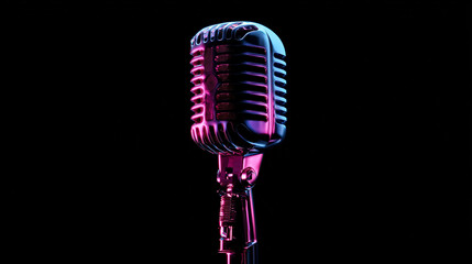 Retro microphone with neon pink and blue light vintage