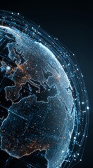 Earth Visualization Highlighting Digital Communication and Network Grid