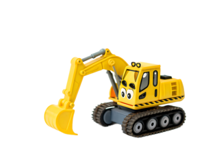 Cute Yellow Toy Excavator with Googly Eyes Isolated on Black Background for Kids and Playtime Concepts
