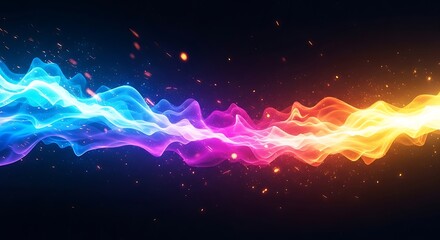Vibrant spectrum of light waves and particles on a dark background