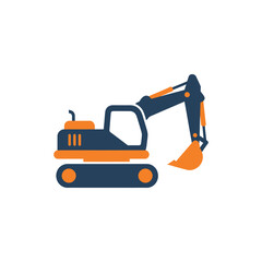 Yellow industrial bulldozer and excavator construction equipment machinery isolated on white