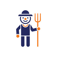 A cartoon illustration of a fun farmer character and a smiling boy builder wearing hats