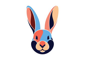 Obraz premium A vibrant stylized rabbit head logo featuring bold geometric shapes and a striking color palette perfect for creative brands