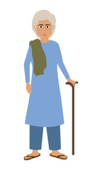 2d Character design of an old women holding a stick