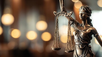 The Lady Justice Statue Holding Scales in a Elegant Blurred Background