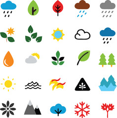 Nature & Environment Flat Vector Icon Set – 20 Clean Minimal Bold Line EPS Icons