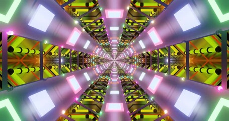 AI-generated abstract a vibrant, symmetrical tunnel with glowing panels and intricate patterns - Powered by Adobe
