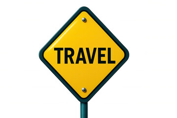 Yellow road sign with black frame indicating travel on transparent background, ideal for travel and tourism related projects