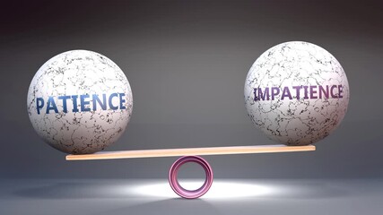 Patience and impatience in balance - balancing stones on a scale symbolizing harmony, equity and equilibrium between patience and impatience. Harmonious and beneficial situation.