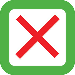 Obraz premium Red Cross Mark Icon in Green Square Frame