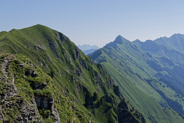 Alpine Ridge with Verdant Grass in Switzerland