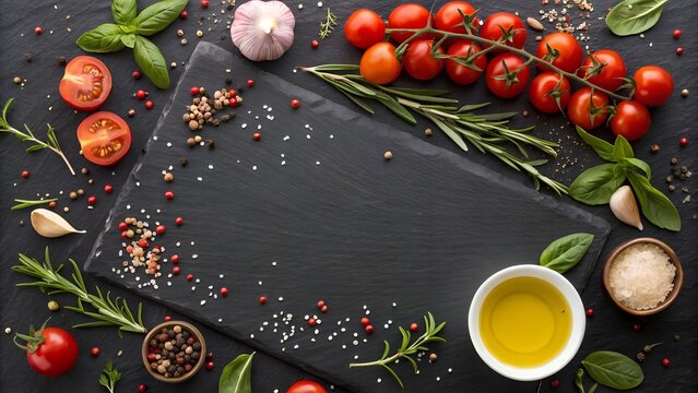 food background top view of olive oil cherry