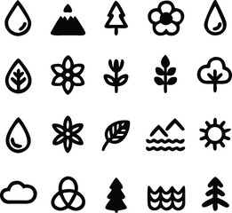 Nature & Environment Flat Vector Icon Set – 20 Clean Minimal Bold Line EPS Icons