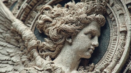 Detailed sculpted female figure, wings, ornate