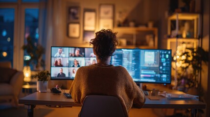 Woman working from home at night (2)