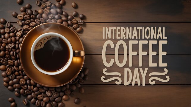 International coffee day image featuring a cup of coffee and coffee beans art