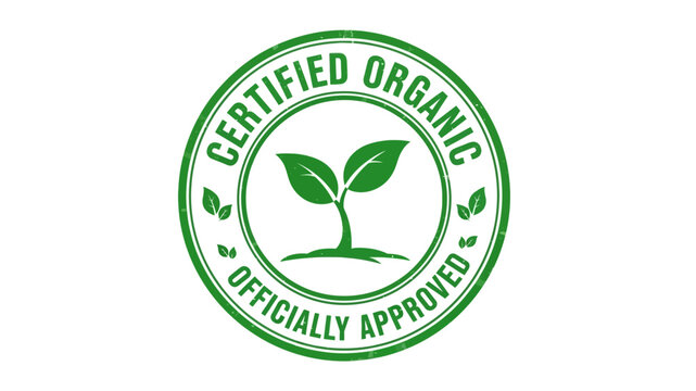Certified Organic Seal Green Leaves and Official Approval