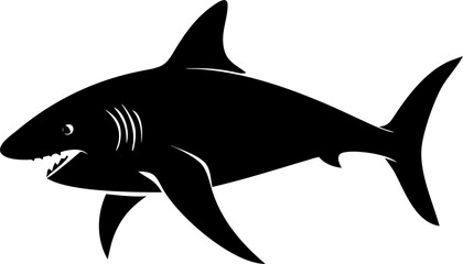 Fototapeta premium Black shark icon, shark silhouette, ocean predator, marine animal isolated on Transparent Background