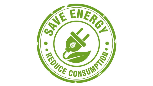 Eco-friendly save energy grunge stamp icon. Vector illustration of a green power plug with a leaf for sustainability concepts