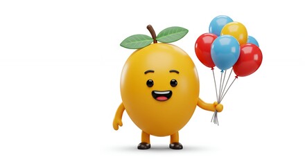 Obraz premium Cartoon lemon character with balloons