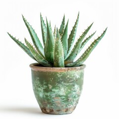 A succulent aloe plant in a rustic terracotta pot