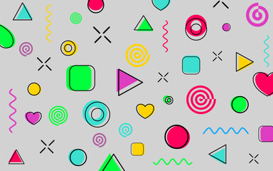 Colorful Abstract Geometric Pattern with Retro Shapes on Gray Background