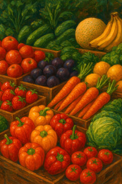 Fresh Vegetables at Market Organic Food Stall with Carrots Tomatoes and Green Vegetables