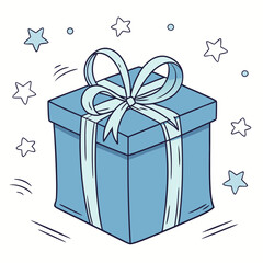 Blue Gift Box with Ribbon and Stars