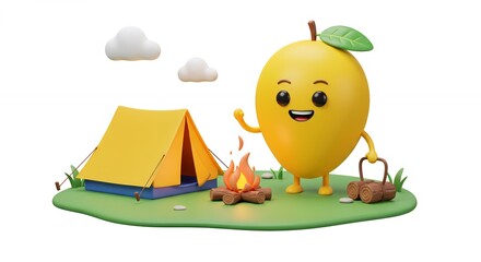Cute cartoon lemon camping illustration